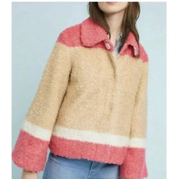 Anthropologie Sherpa pink/tan teddy jacket XS - Picture 2 of 15